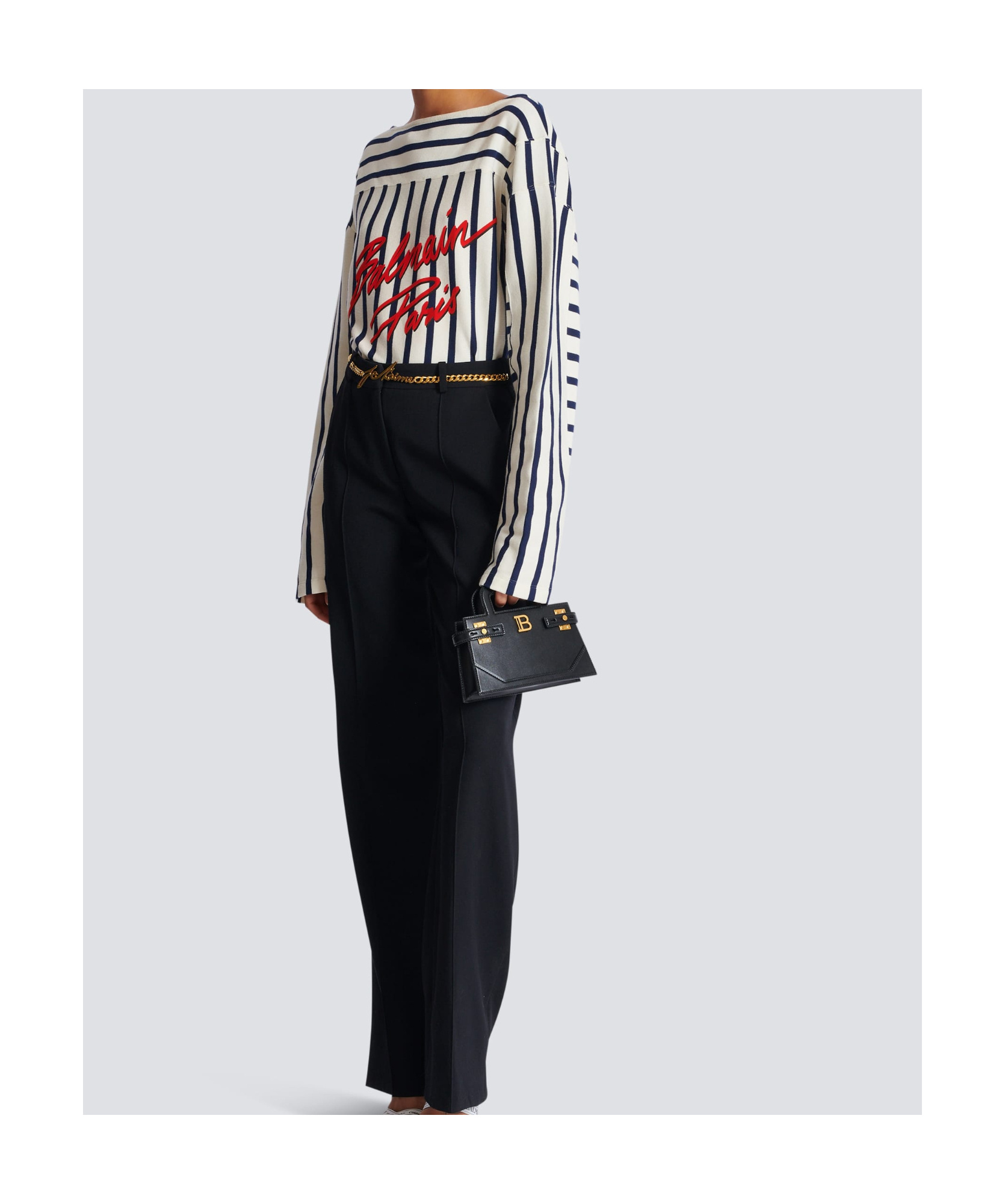 Balmain Small B-buzz Top Handle Bag In Calfskin In Black
