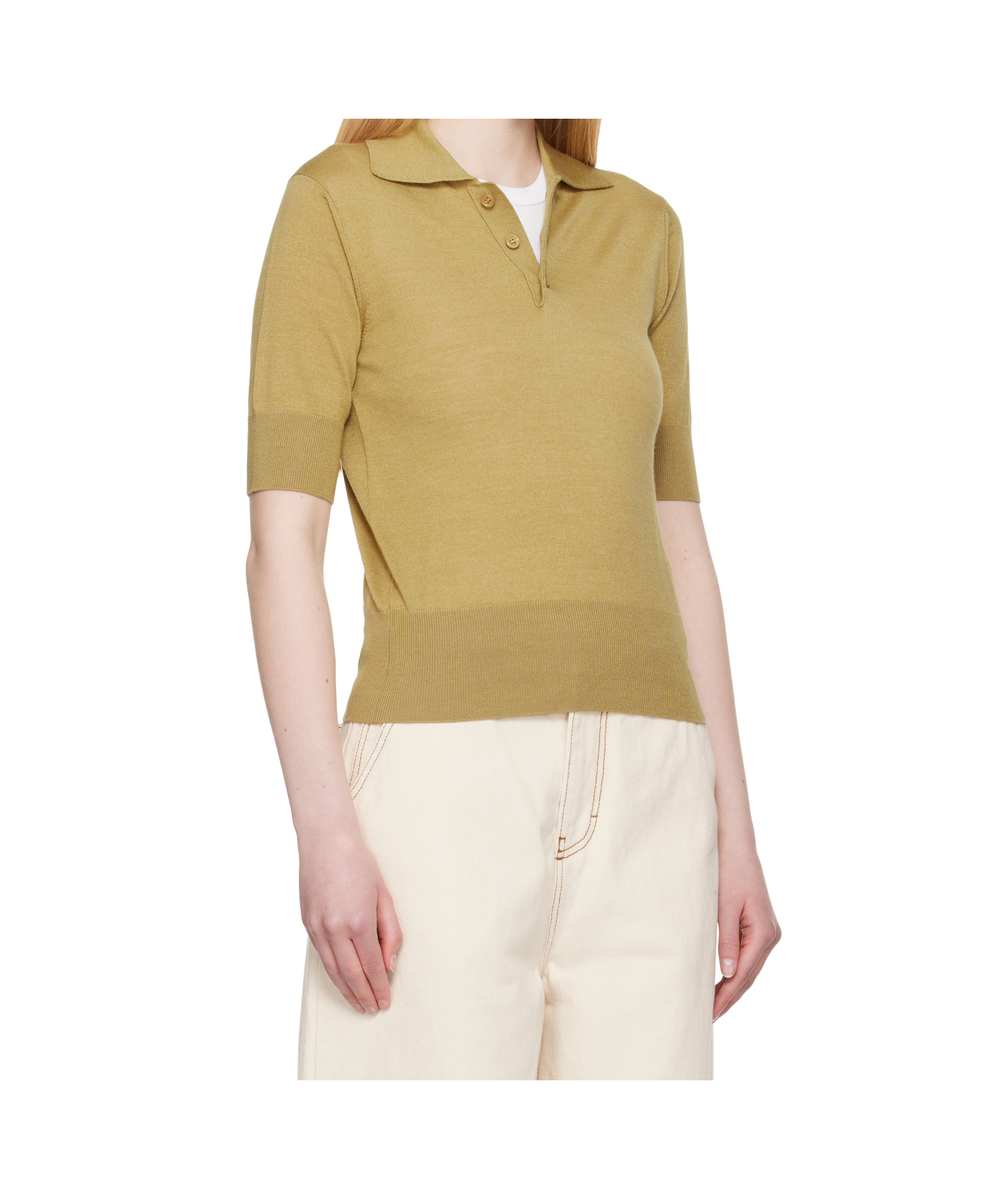 Shop Ami Alexandre Mattiussi Khaki Wool Tonal Ami De Coeur Polo