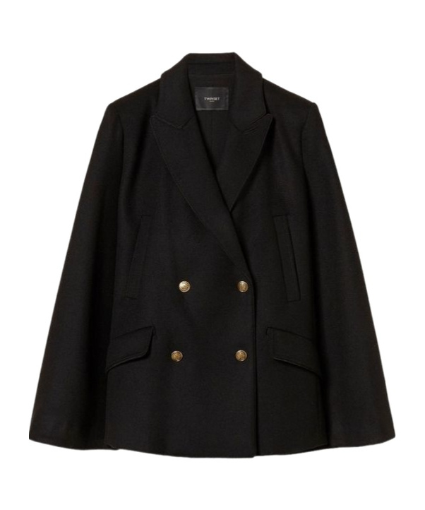 Twinset Wool-blend Double-breasted Coat In Black