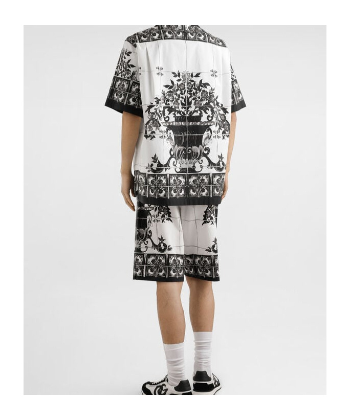 Dolce & Gabbana Monochrome Floral Elastic Waistband Knee Length Shorts