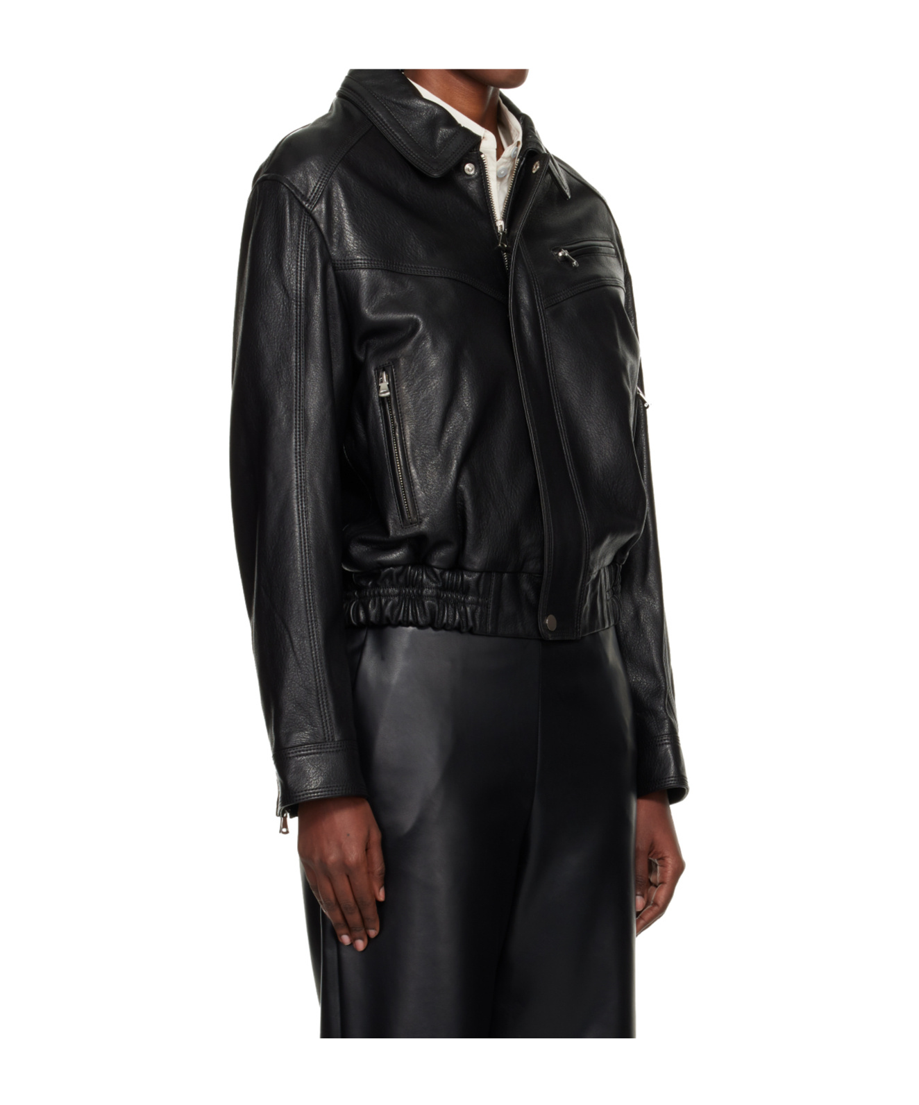 Nour Hammour Long-sleeved Leather Jacket In Brown