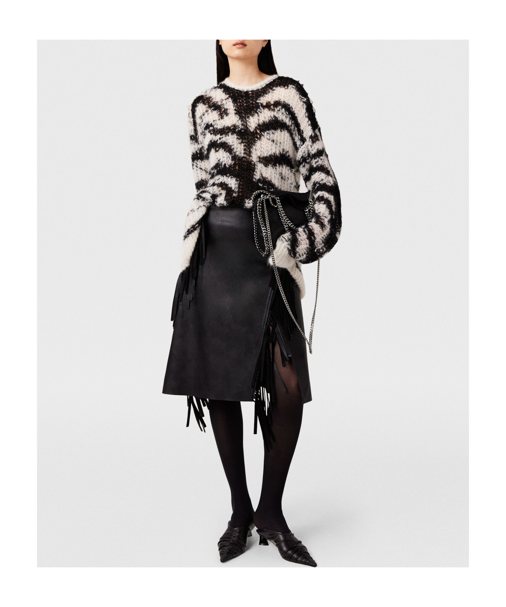 Stella Mccartney Tiger Pattern Open-knit Sweater In Gray
