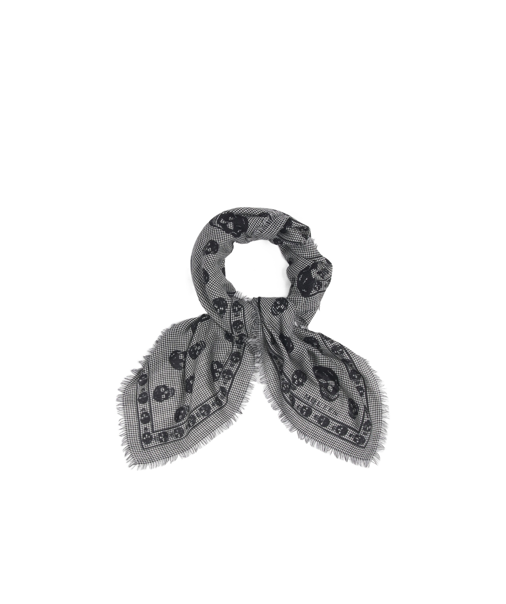 Alexander Mcqueen Houndstooth Skull Scarf In Gray
