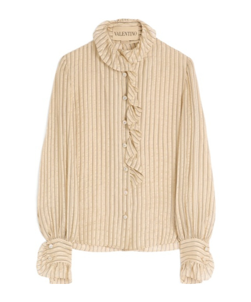 Valentino Metallic Striped Ruffle Button-down Shirt In Multi