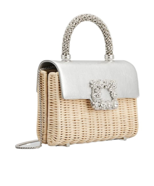 Roger Vivier Jewel Efflorescence Mini Bag In Leather And Rattan In Beige