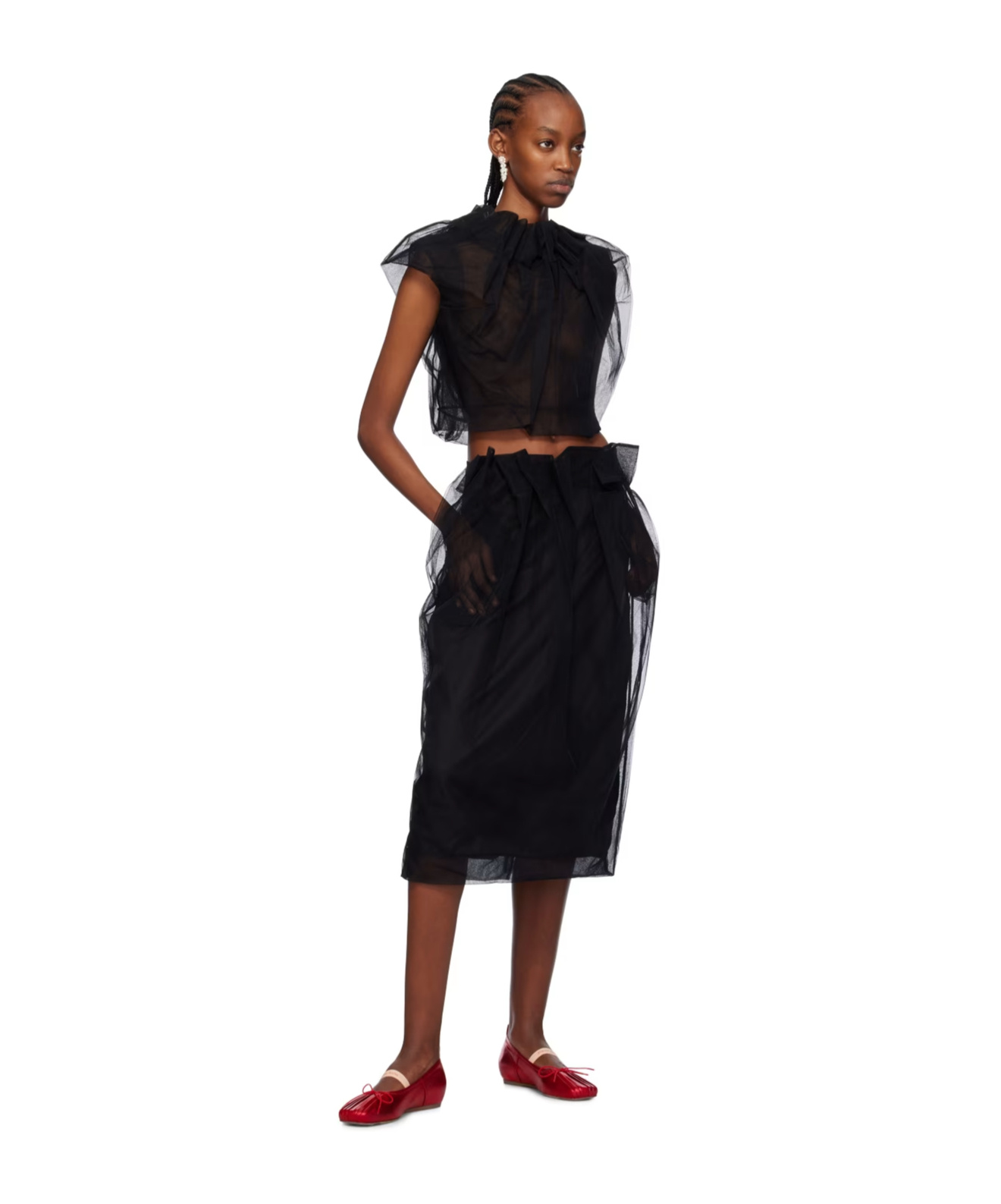 Simone Rocha Black Pleated Midi Skirt In Black