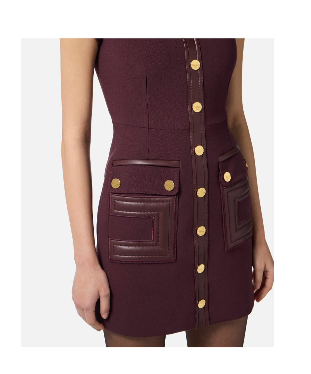 Elisabetta Franchi Merlot Dress With Faux Leather Inserts In Burgundy