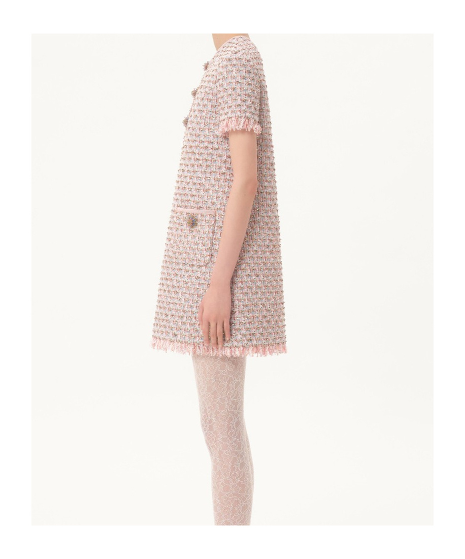 Valentino Womens Multicolor. Embellished Short-sleeves Woven Mini Dress