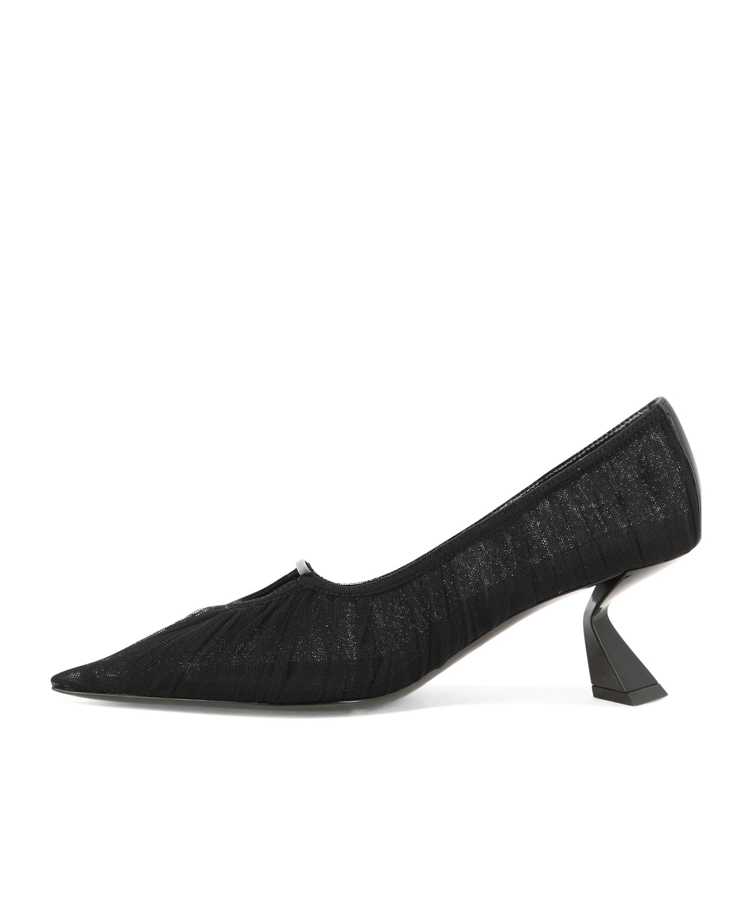 Nensi Dojaka Pointed Toe Mesh Overlay Sculptural Heel Pumps In Black