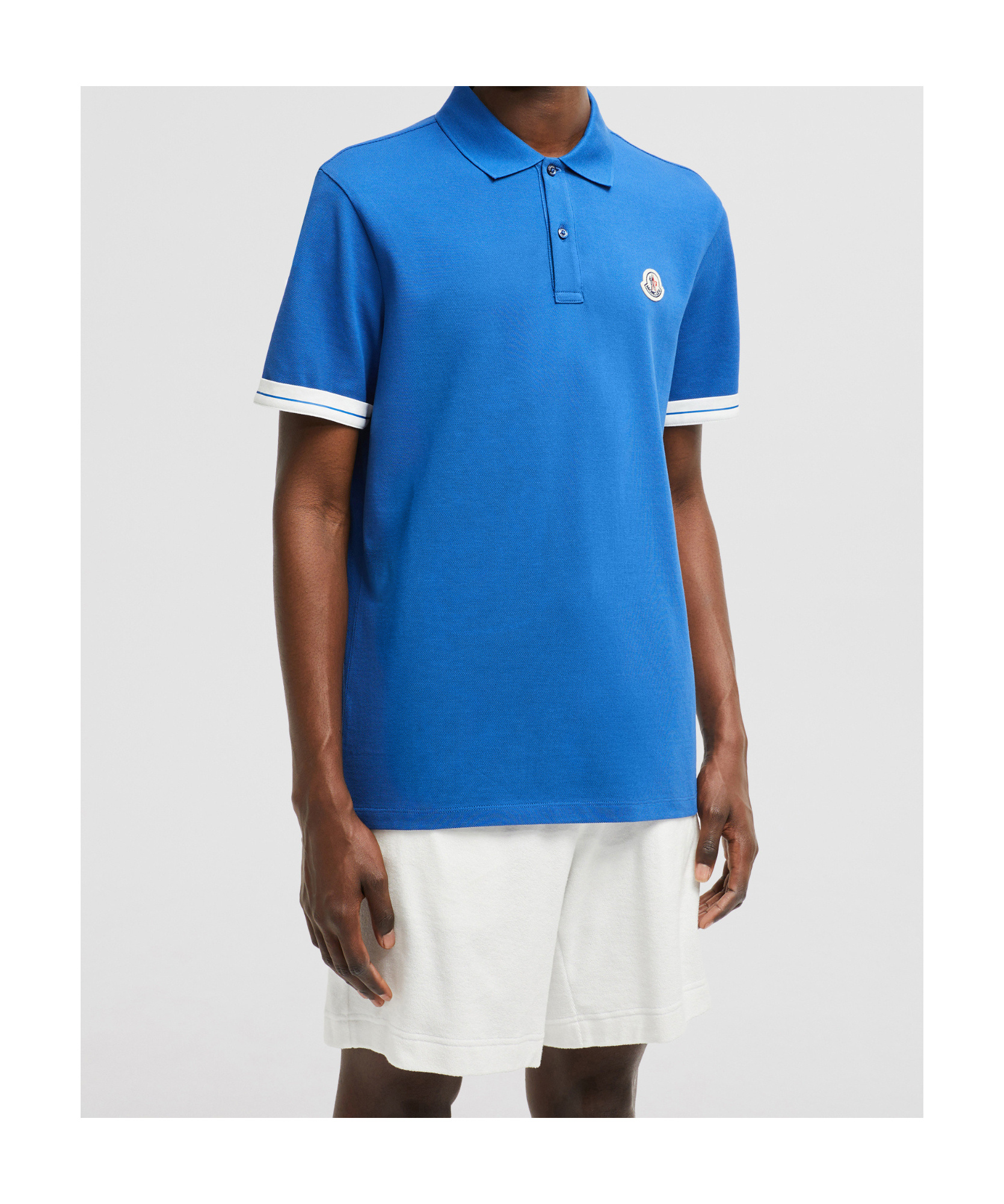Moncler Logo Cotton Piquet Polo Shirt Blue In Blue