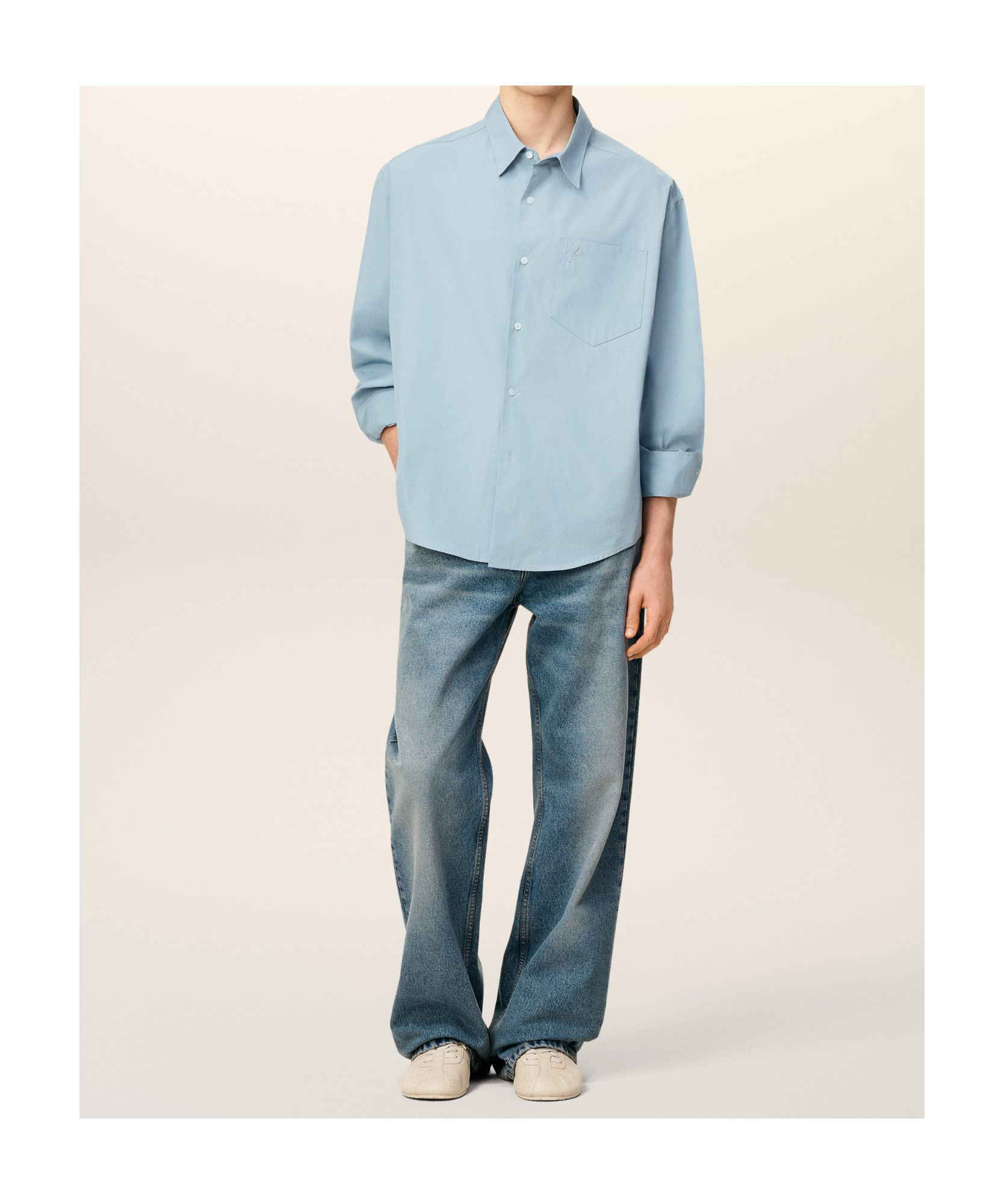 Ami Alexandre Mattiussi Blue Cotton Embossed Ami De Coeur Boxy Shirt Blue In Blue