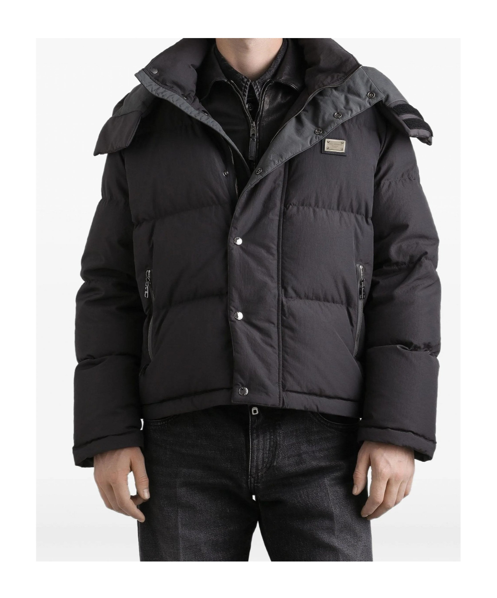 Dolce & Gabbana Ylon Twill Down Jacket With Logo Plate In Black