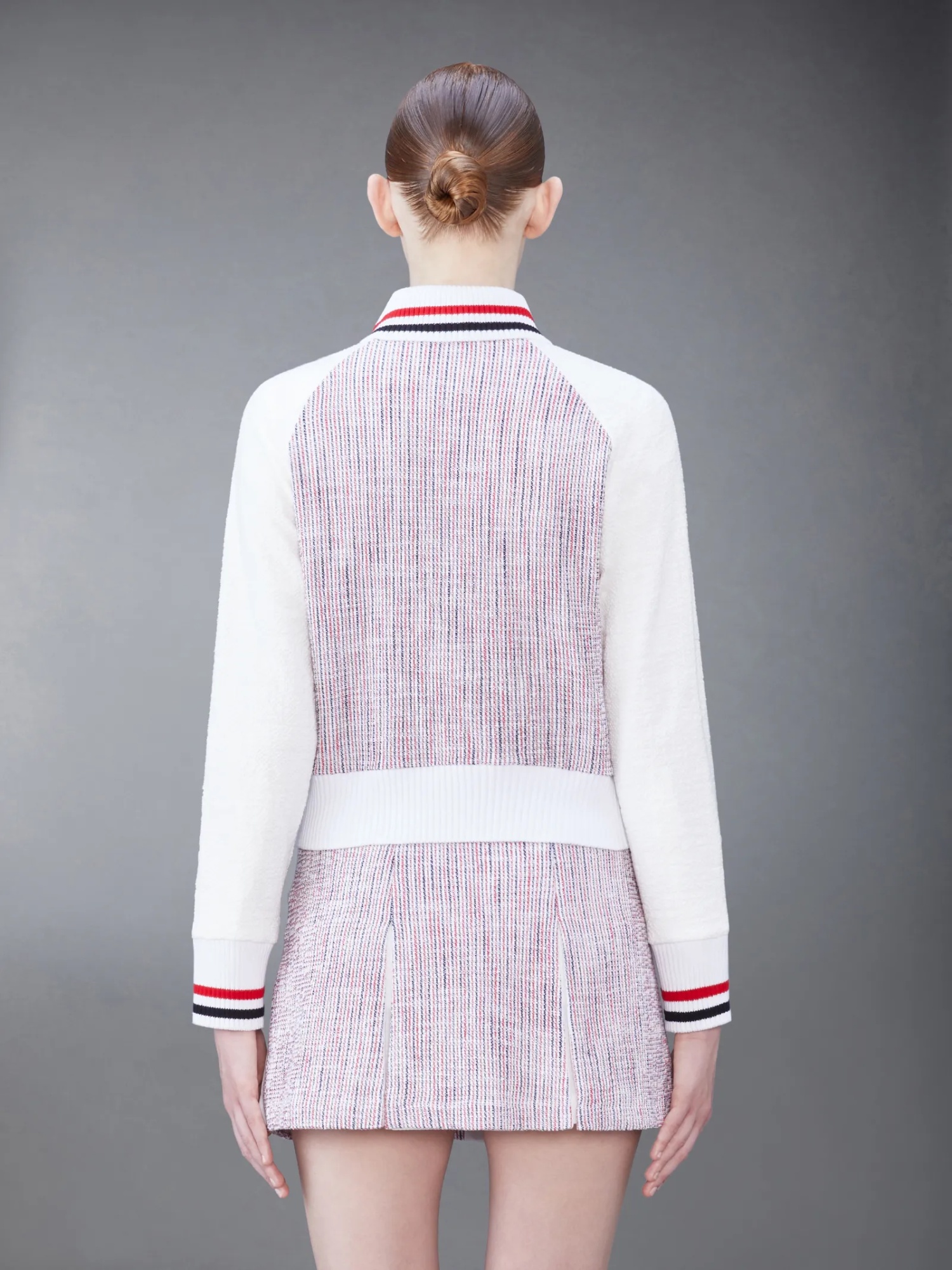Thom Browne Rwb Stripe-print Tweed Jacket In White
