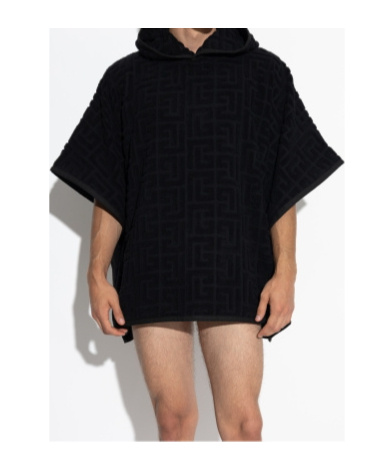 Balmain Hooded Cloak In Black