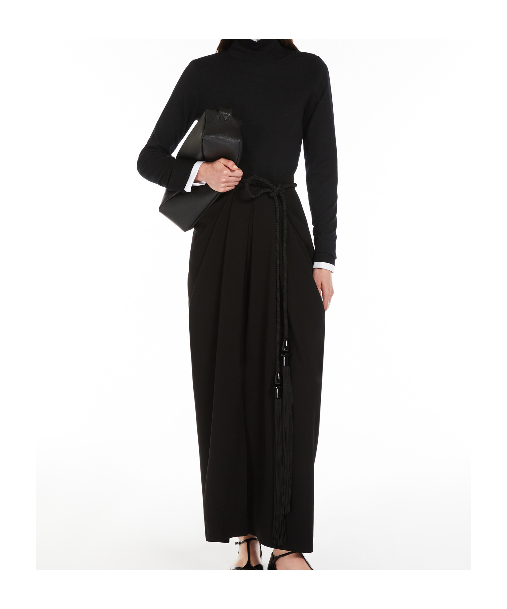 Max Mara Womens Ridente Draped High-waist Crepe Maxi Skirt Black In Black