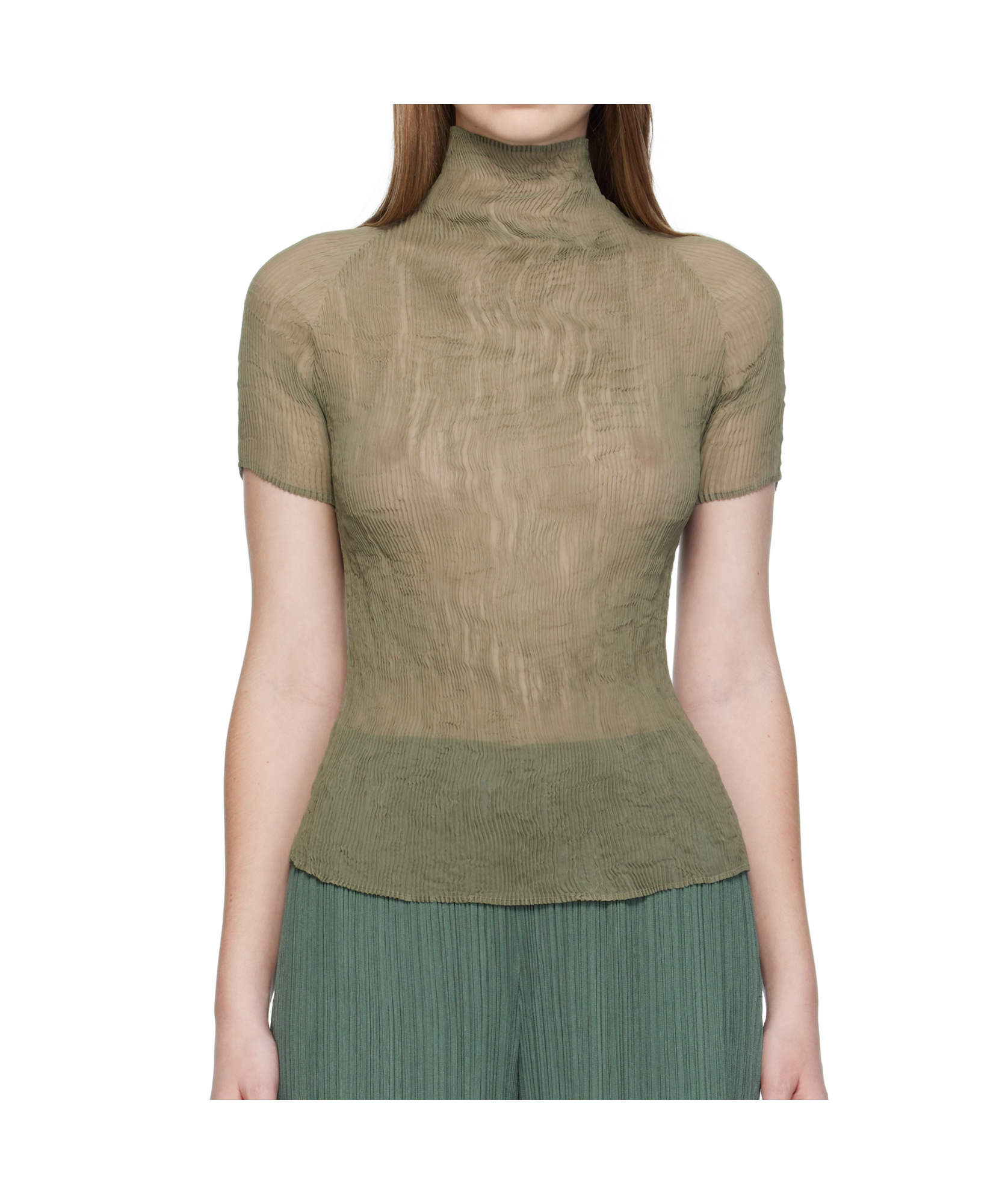 Issey Miyake Chiffon Twist 3 Chiffon Turtleneck In Green