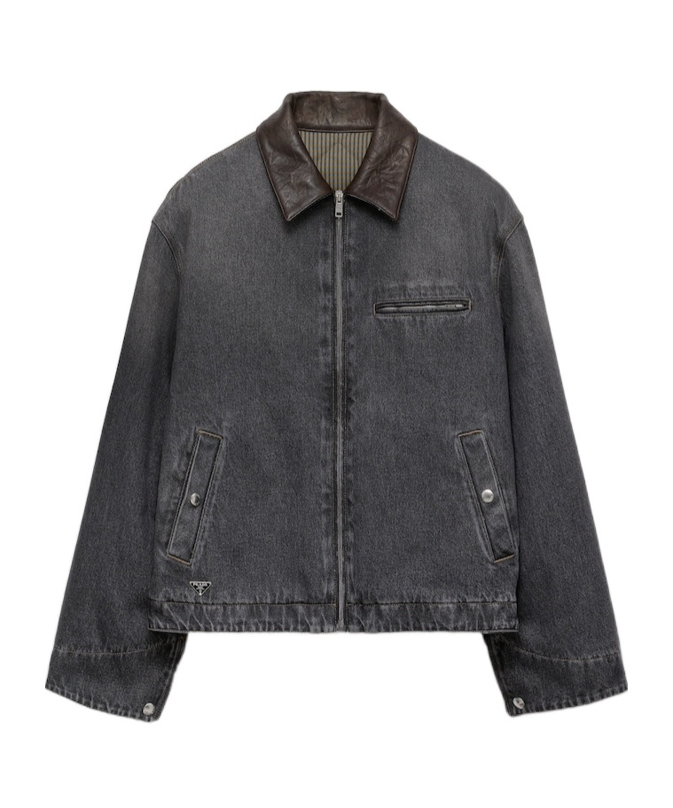 Prada Blousonjacke Aus Schwarzem Denim In Blue