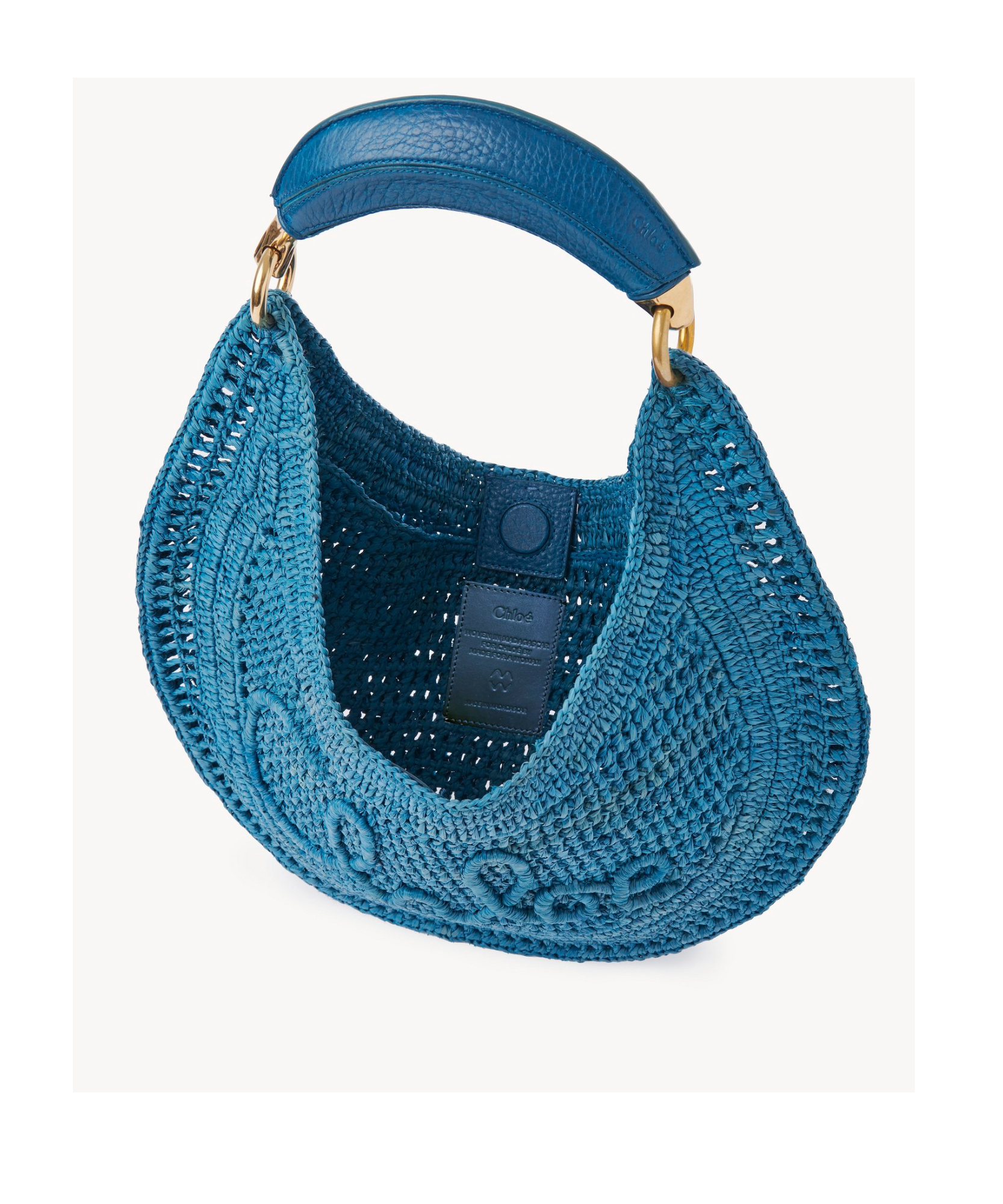Chloé Summer Banana Top-handle Bag In Crochet Fabric In Blue