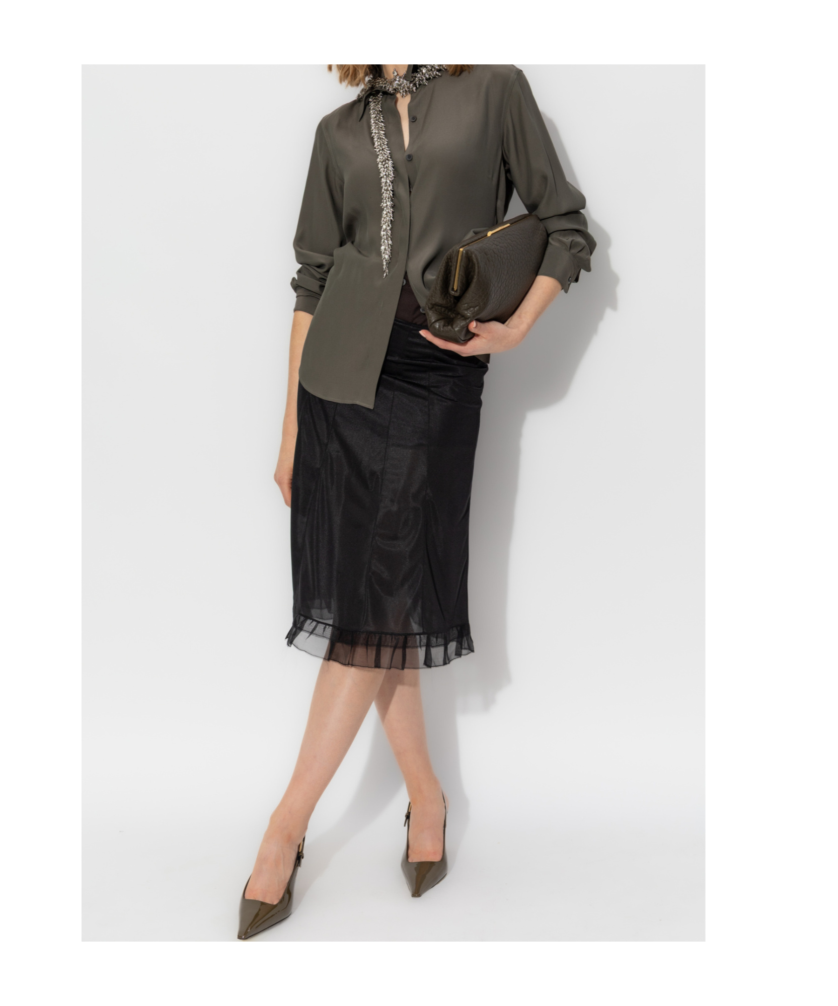 Dries Van Noten Women Silk Blend Satin Shirt In Black