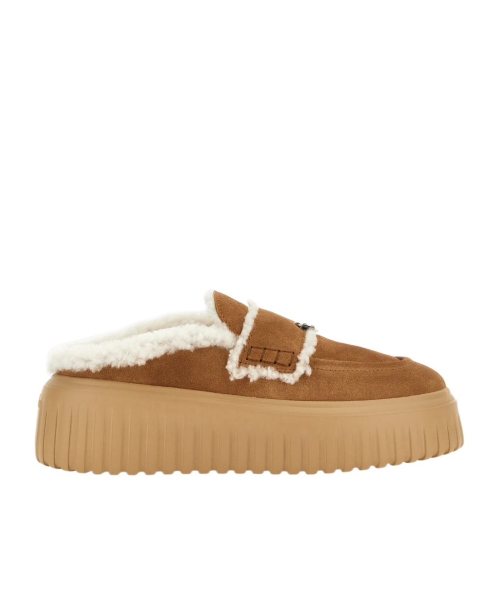 Hogan H-striped Platform Mules In Burgundy