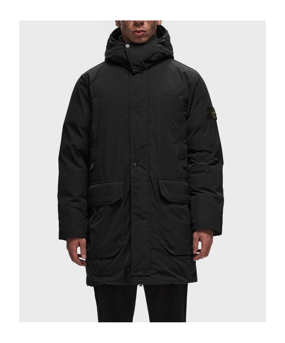 Stone Island Micro Twill Hooded Coat In Black