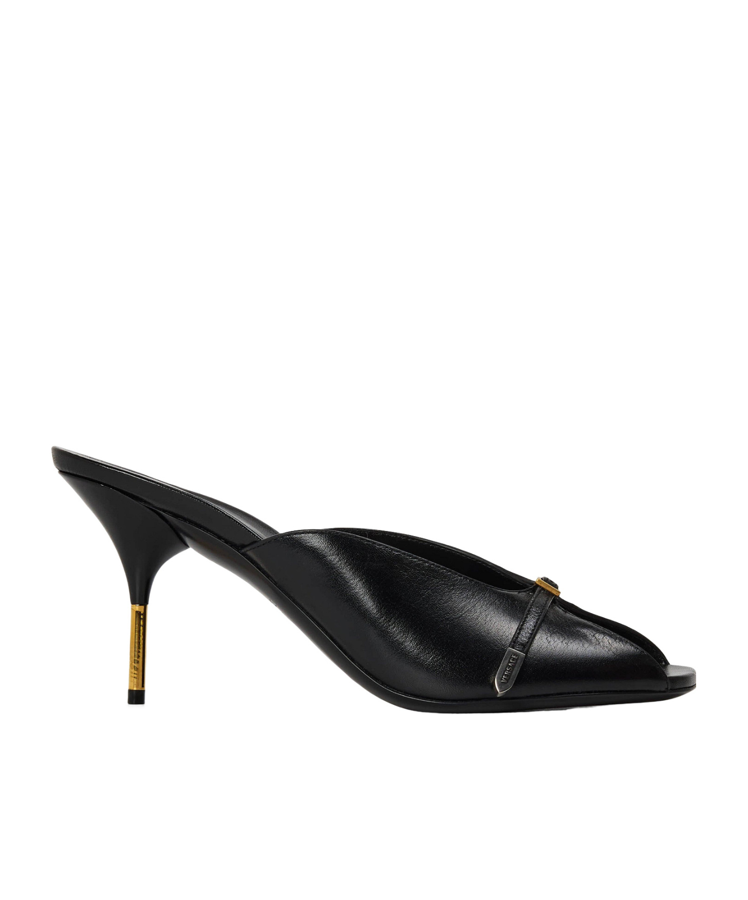 Versace Solid Color Heeled Mules In Black