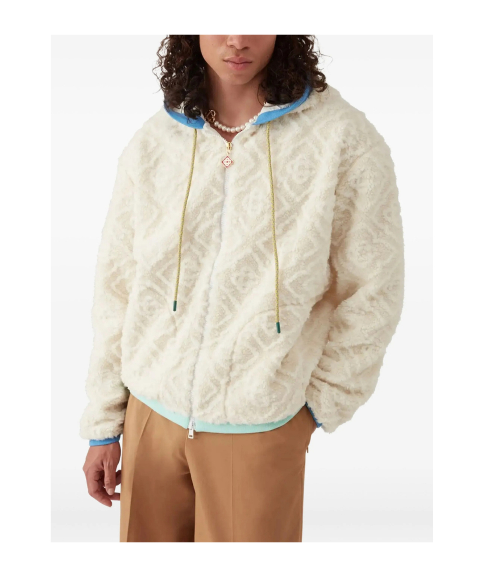 Casablanca Monogram Jacquard Oversized Fleece Jacket In White