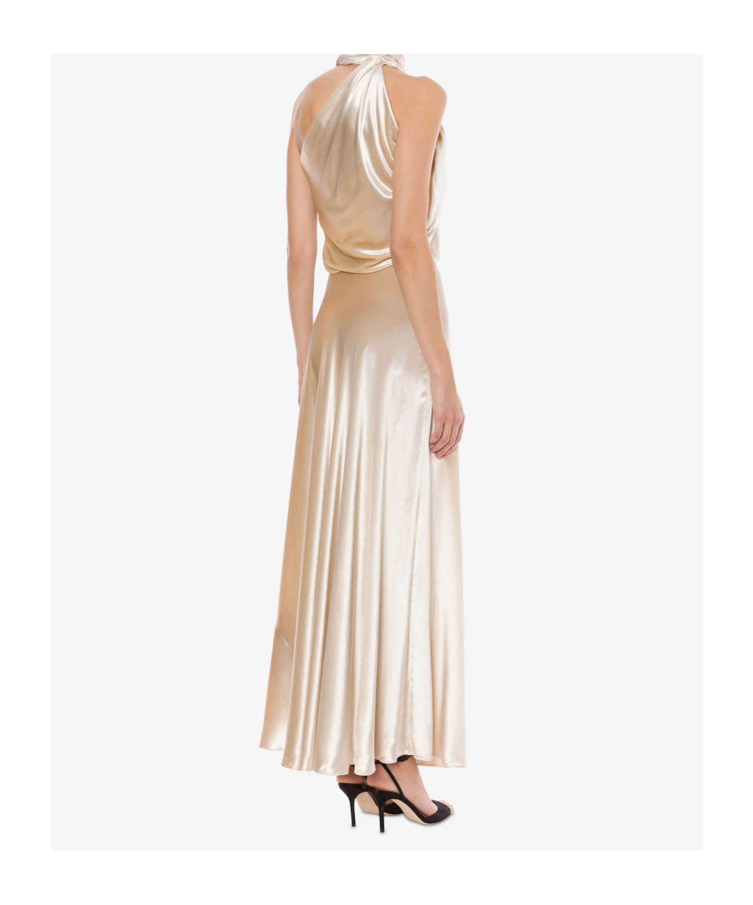 Alberta Ferretti Glossy Velvet One-shoulder Dress With Extra Fabric In Neutral