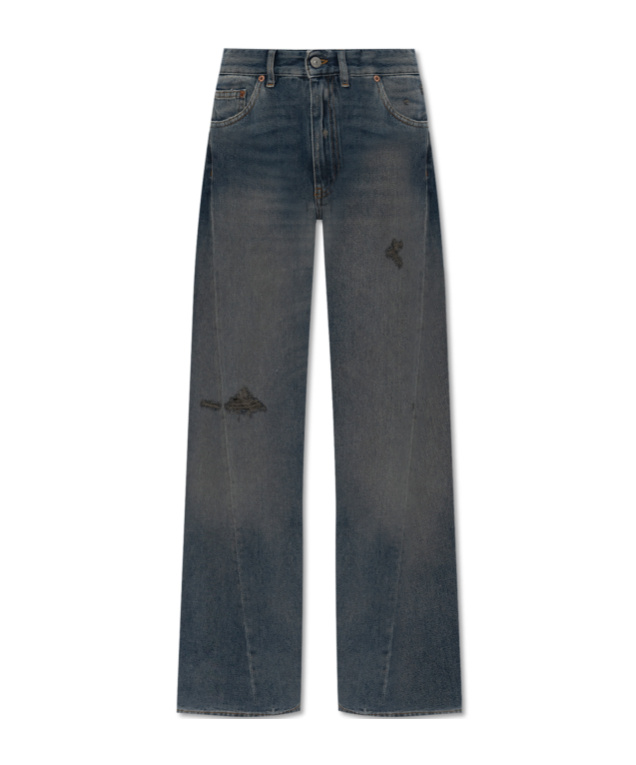 Shop Mm6 Maison Margiela Distressed Wide-leg Jeans In Black