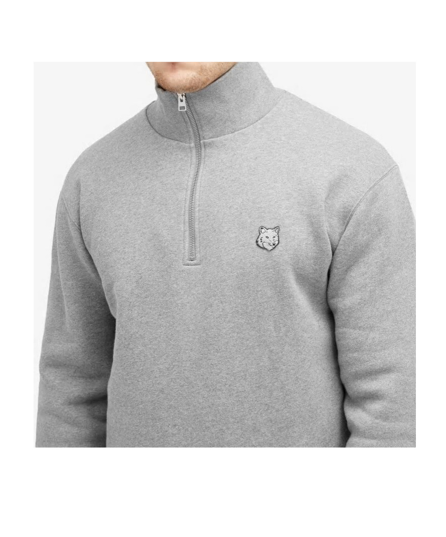 Maison Kitsuné Bold Fox Head Patch Half Zip Sweatshirt In Gray
