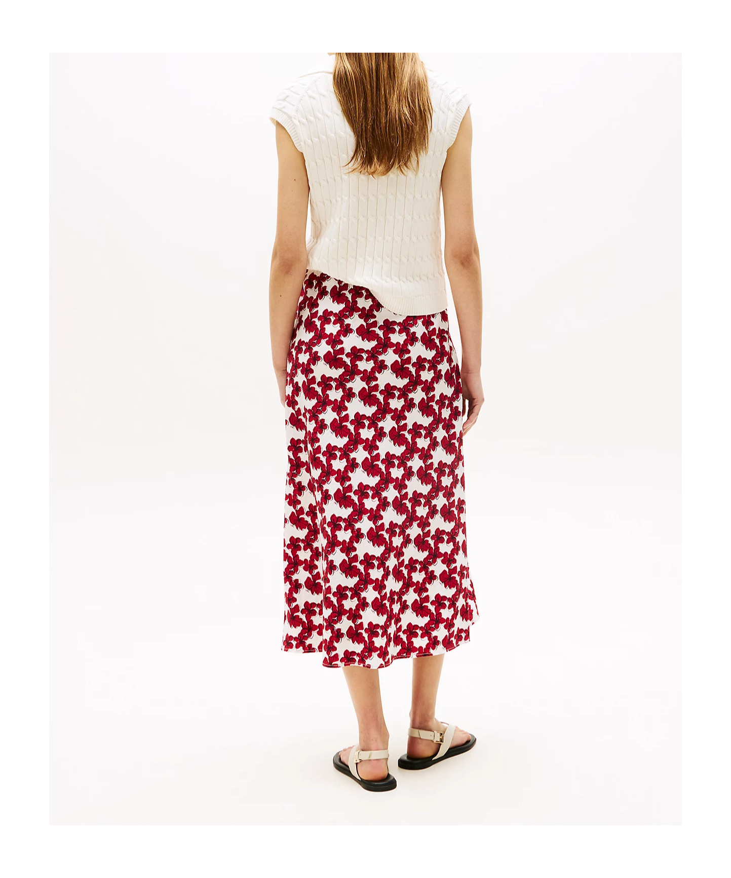 Tommy Hilfiger Textured Drawstring Straight Midi Skirt In Red
