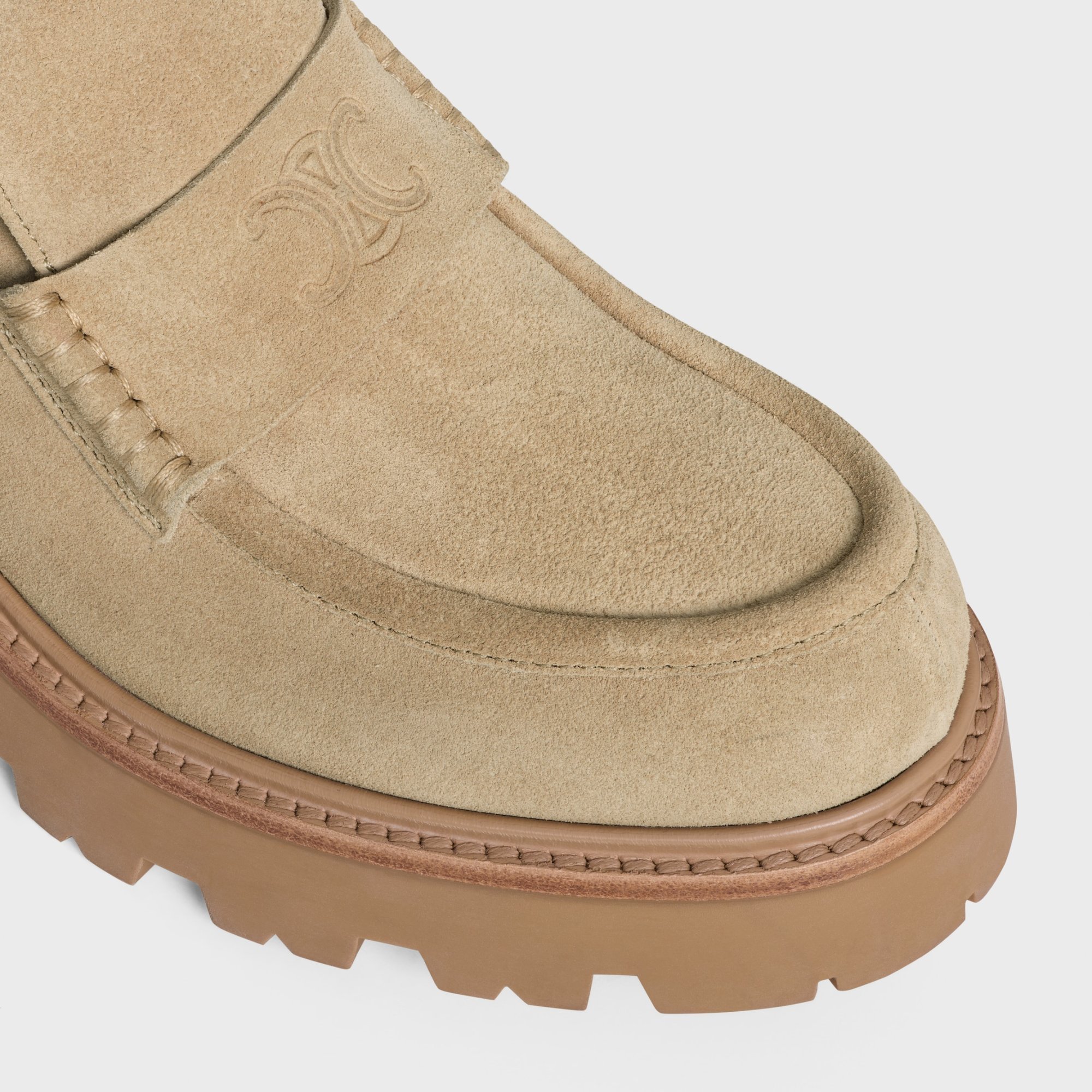 Celine Triomphe Loafers In Suede Calfskin In Brown