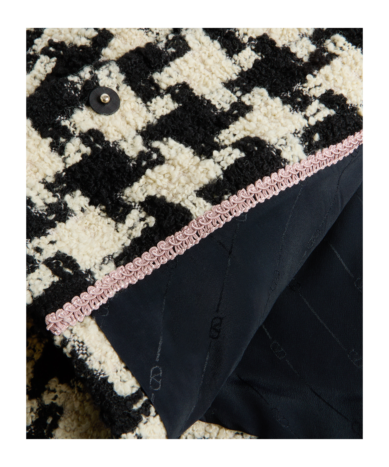 Valentino Faux-fur Macro Houndstooth Tweed Jacket In Nude
