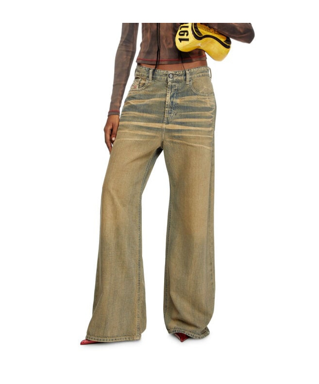 Diesel Straight-leg Jeans In Faded Beige Cotton In Green