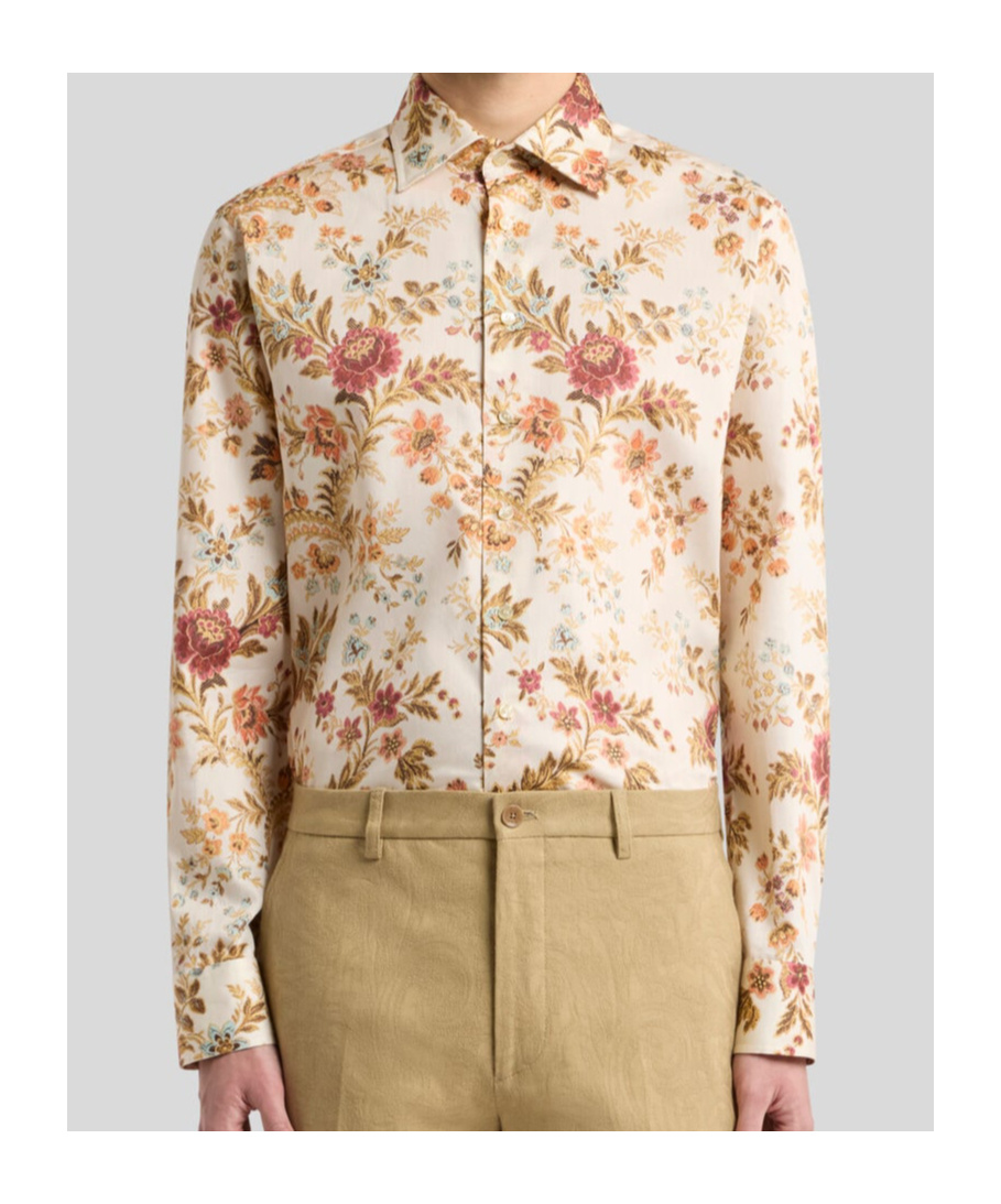 Etro Cotton Shirt With All-over Floral Print In Brown