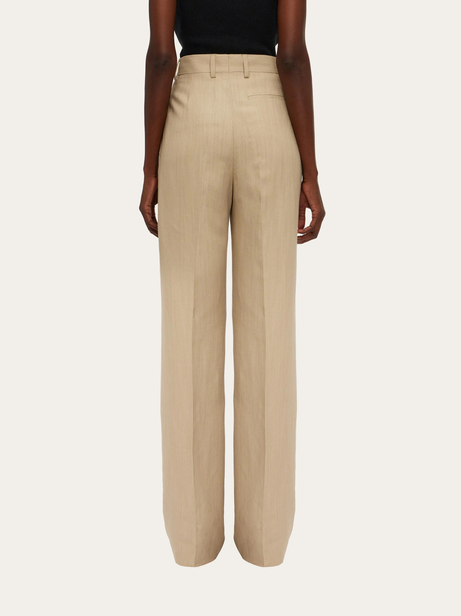 Ferragamo Woman Linen Blend Tailored Trouser In Nude