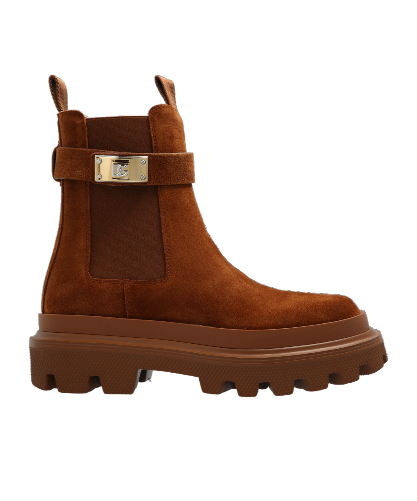 Dolce & Gabbana Suede Buckle Faux Fur Chelsea Booties In Brown