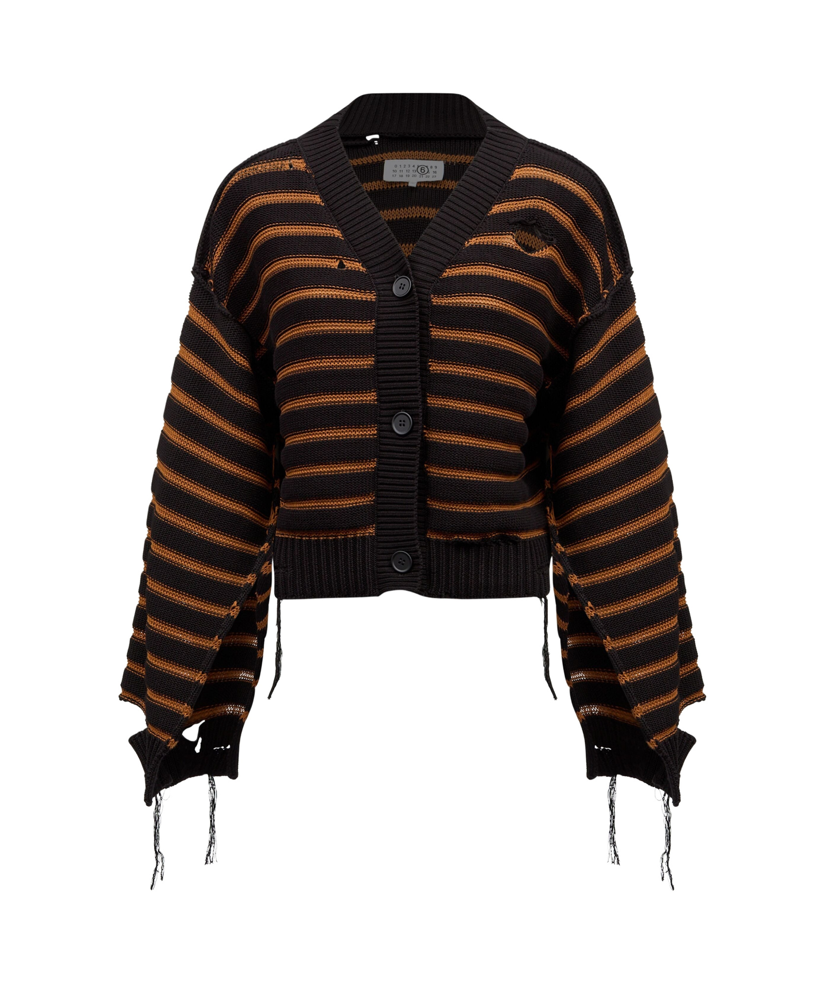 Mm6 Maison Margiela Striped Cotton Knit Cardigan In Black