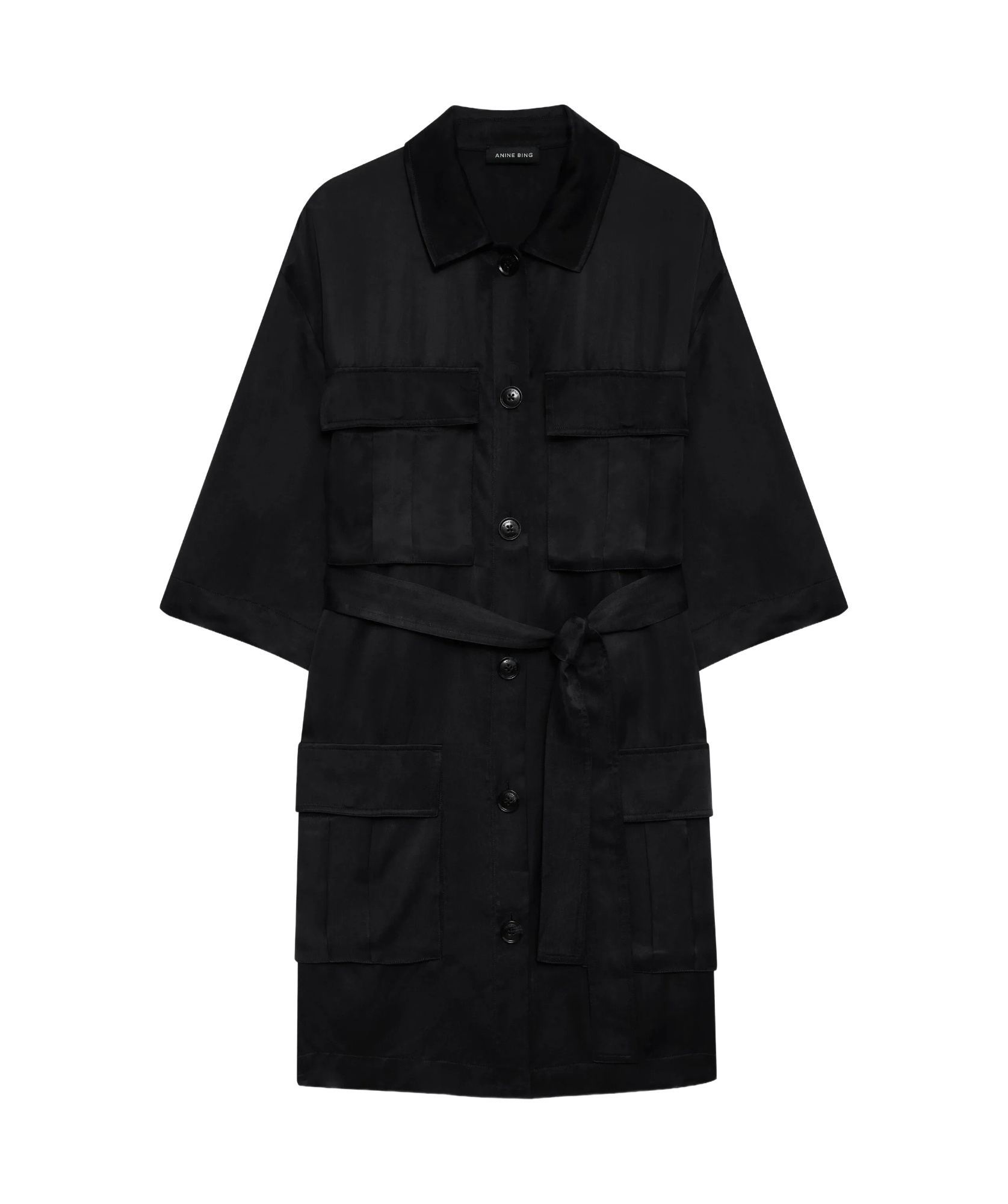 Anine Bing Geri Belted Cargo-pocket Dress In Black
