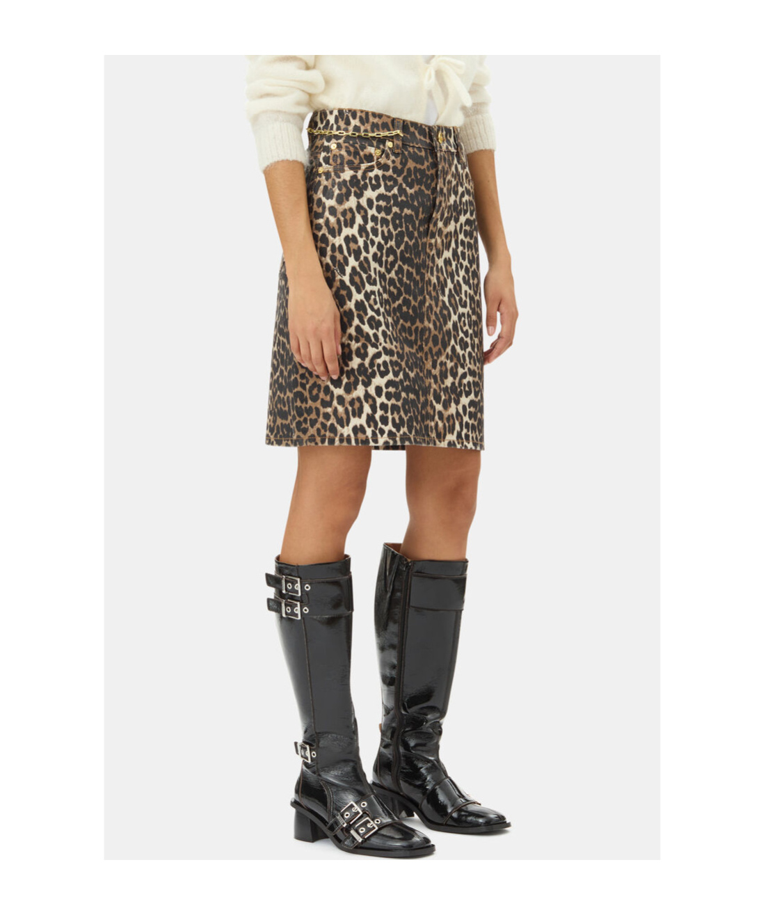 Ganni Leopard-print Strapless Organic-cotton Top In Black