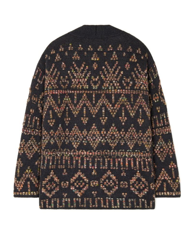 Alanui Wool Blend Grunge Beat Cardigan With Embroidered Geometric Pattern In Black
