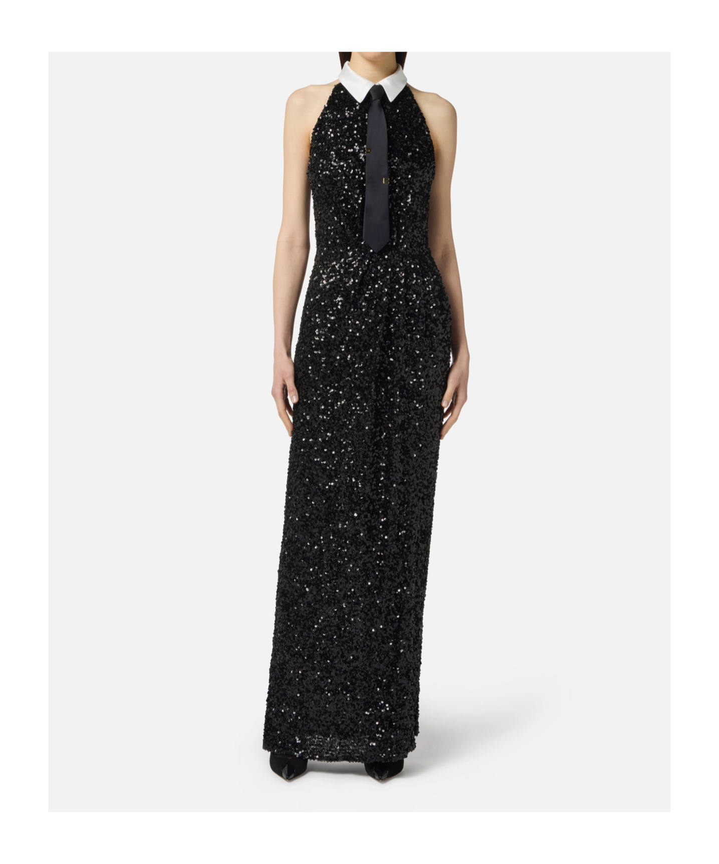 Elisabetta Franchi Red Carpet Sequin Dress With Tie In Black