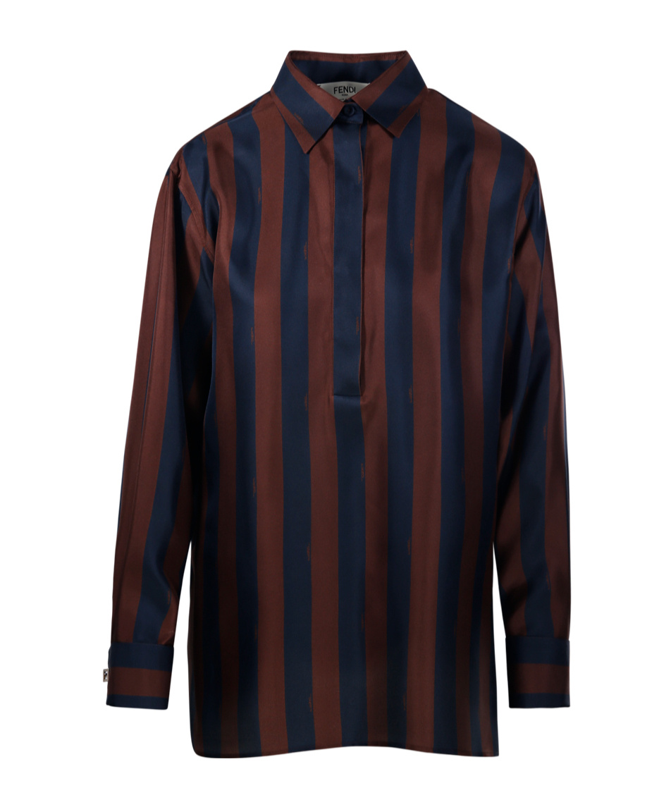 Fendi Striped Silk Shirt In Black
