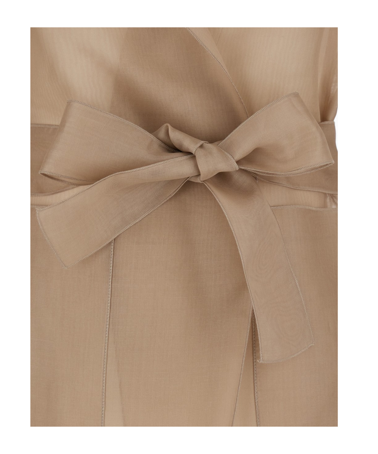 Antonelli James Beige Jacket With Notched Revers And Adjustable Belt Closure In Silk Woman In Nude