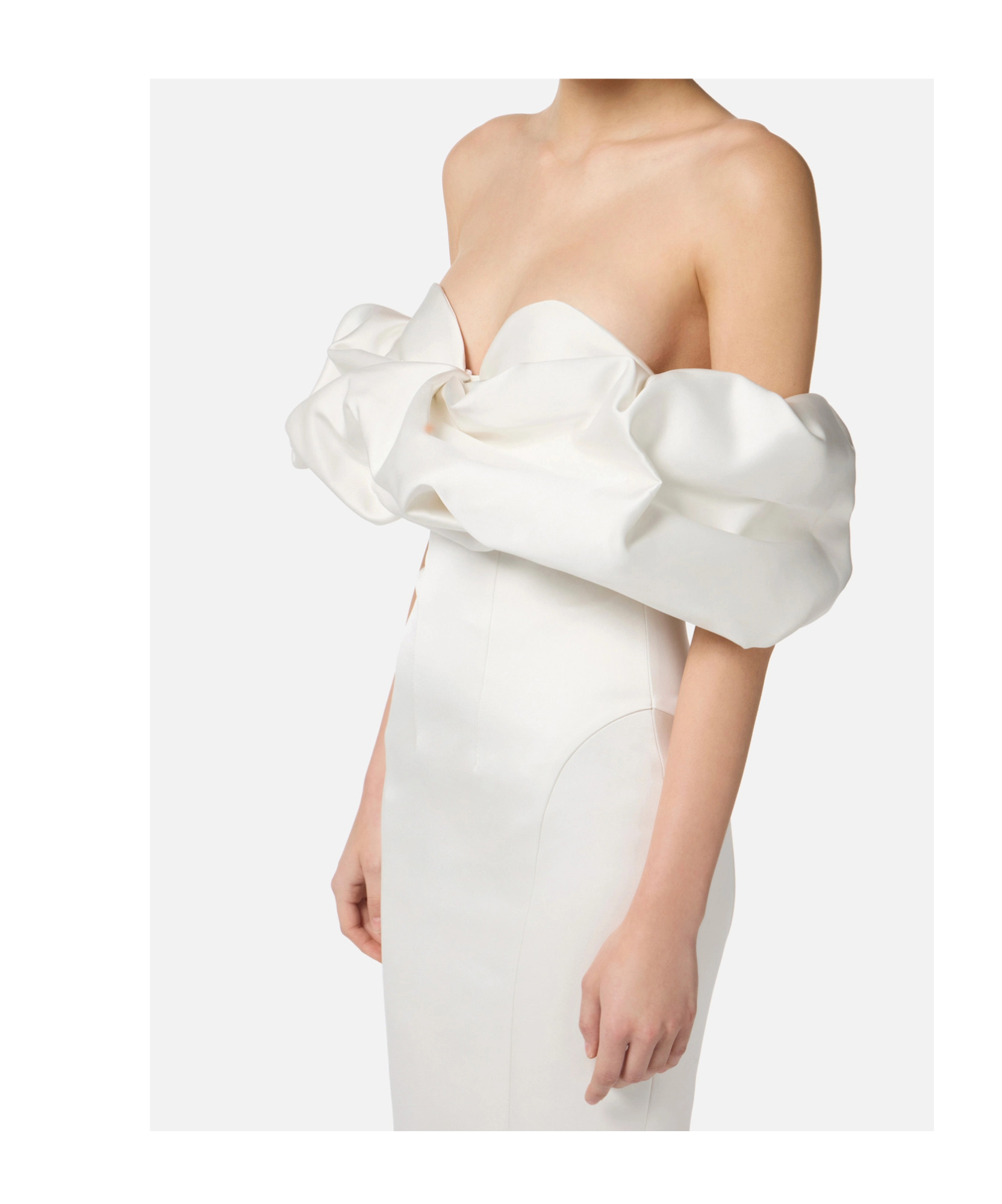 Elisabetta Franchi Dress In Duchess Satin With 3d Neckline In White