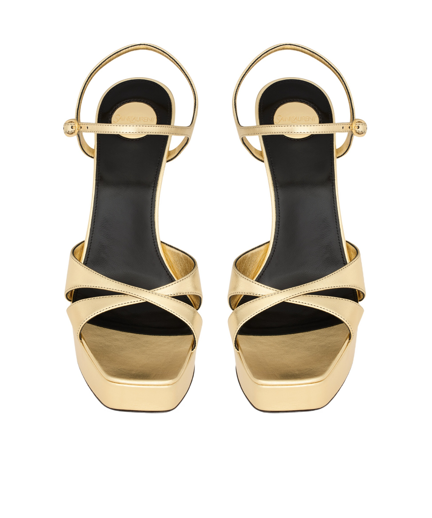 Saint Laurent Metallic Leather Debbie Platform Sandals 85 In Nude