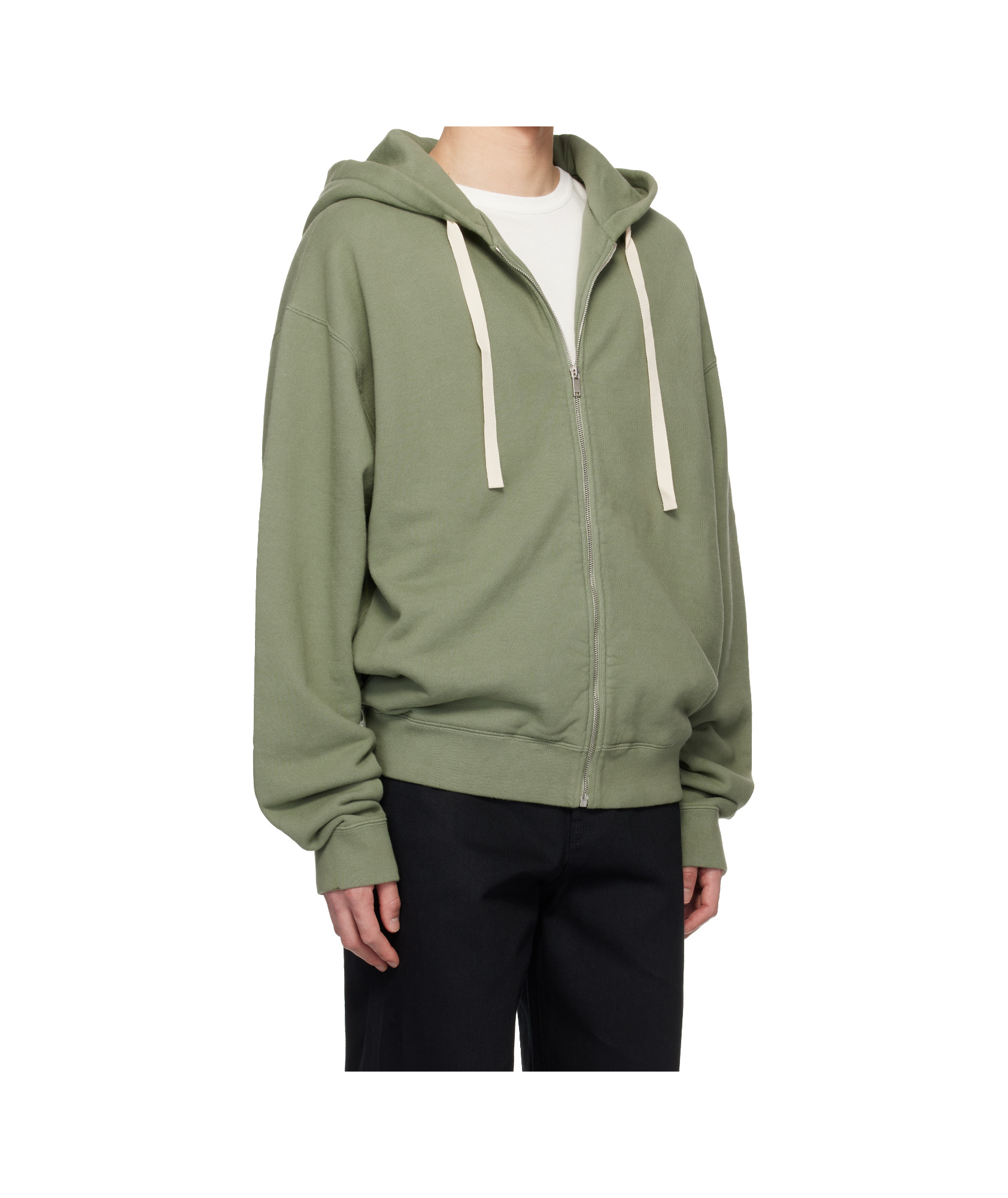 Jil Sander Green Zipped Embroidered Hoodie