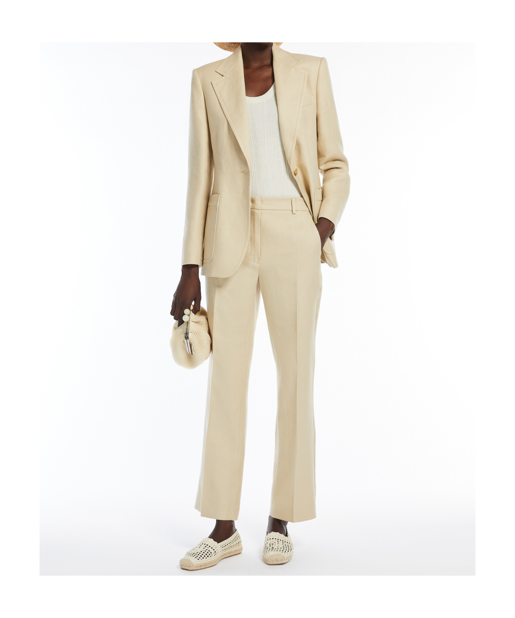 Weekend Max Mara Cotton And Linen Twill Pants In Nude