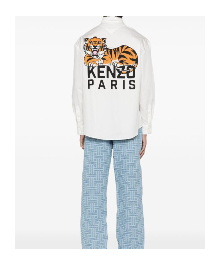Kenzo "happy Tiger" Casual Shirt In White