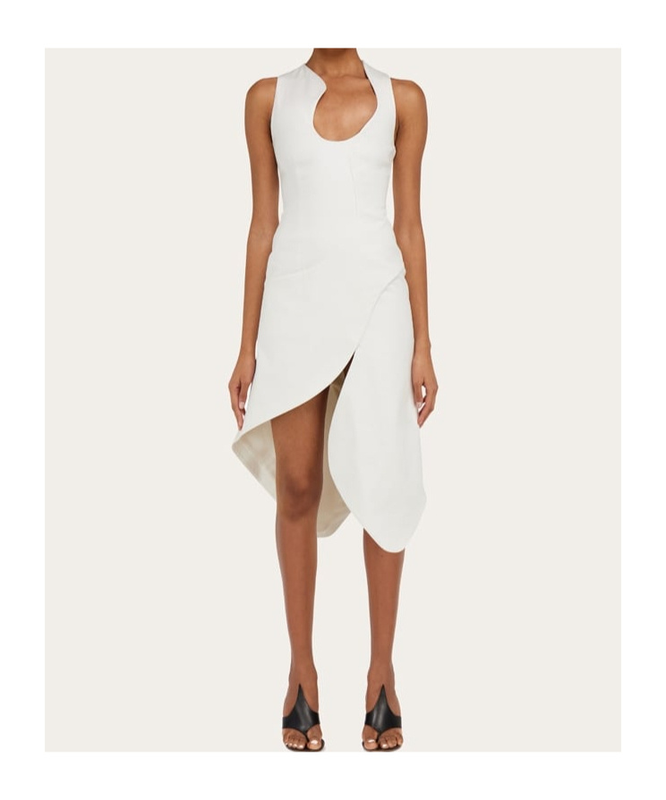 Shop Ferragamo Sculptural Stretch Viscose Dress In Mascarpone